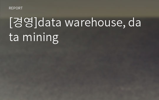 [경영]data warehouse, data mining