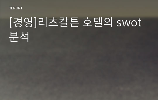 [경영]리츠칼튼 호텔의 swot분석