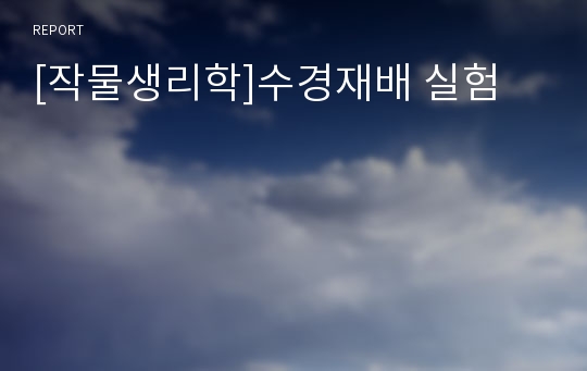 [작물생리학]수경재배 실험