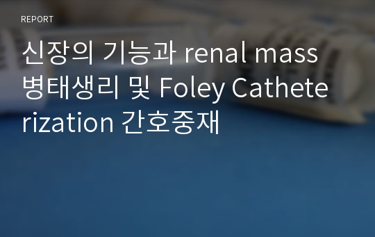 신장의 기능과 renal mass 병태생리 및 Foley Catheterization 간호중재