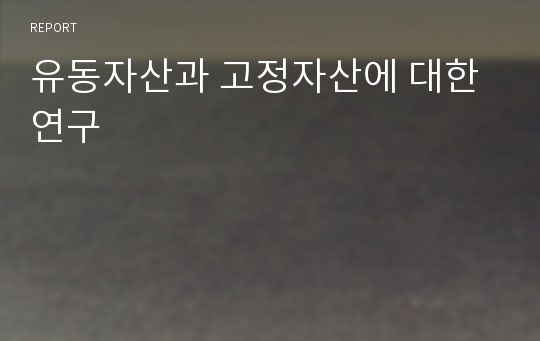 유동자산과 고정자산에 대한 연구