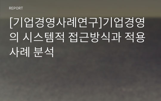 [기업경영사례연구]기업경영의 시스템적 접근방식과 적용사례 분석