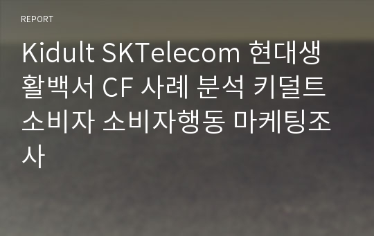 Kidult SKTelecom 현대생활백서 CF 사례 분석 키덜트 소비자 소비자행동 마케팅조사