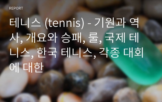 테니스 (tennis) - 기원과 역사, 개요와 승패, 룰, 국제 테니스, 한국 테니스, 각종 대회에 대한