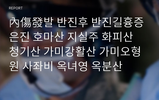 內傷發발 반진후 반진길흉증 은진 호마산 지실주 화피산 청기산 가미강활산 가미오형원 사좌비 옥녀영 옥분산