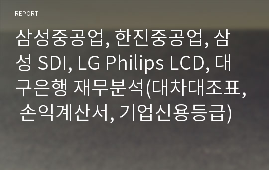 삼성중공업, 한진중공업, 삼성 SDI, LG Philips LCD, 대구은행 재무분석(대차대조표, 손익계산서, 기업신용등급)