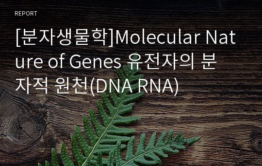 [분자생물학]Molecular Nature of Genes 유전자의 분자적 원천(DNA RNA)