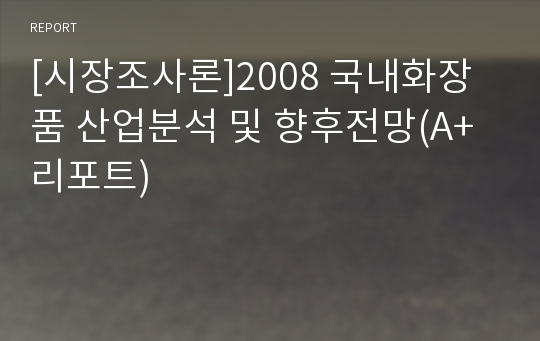 [시장조사론]2008 국내화장품 산업분석 및 향후전망(A+리포트)