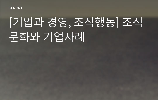 [기업과 경영, 조직행동] 조직문화와 기업사례