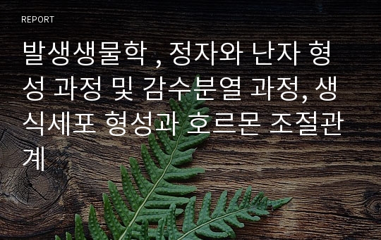 발생생물학 , 정자와 난자 형성 과정 및 감수분열 과정, 생식세포 형성과 호르몬 조절관계