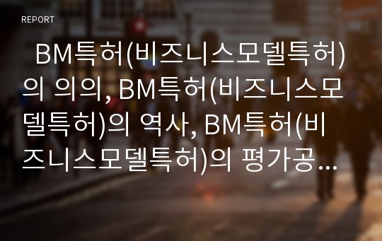   BM특허(비즈니스모델특허)의 의의, BM특허(비즈니스모델특허)의 역사, BM특허(비즈니스모델특허)의 평가공식, 득,실, BM특허(비즈니스모델특허)의 현황, 향후 BM특허(비즈니스모델특허)의 전망 분석(사례 중심)