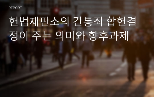 헌법재판소의 간통죄 합헌결정이 주는 의미와 향후과제