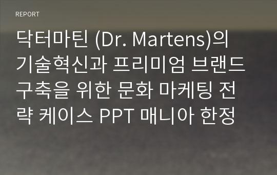 닥터마틴 (Dr. Martens)의 기술혁신과 프리미엄 브랜드 구축을 위한 문화 마케팅 전략 케이스 PPT 매니아 한정판