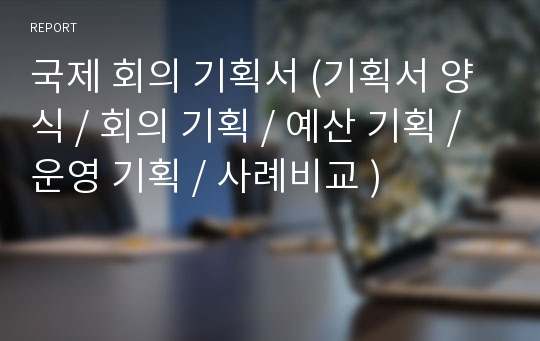 국제 회의 기획서 (기획서 양식 / 회의 기획 / 예산 기획 / 운영 기획 / 사례비교 )