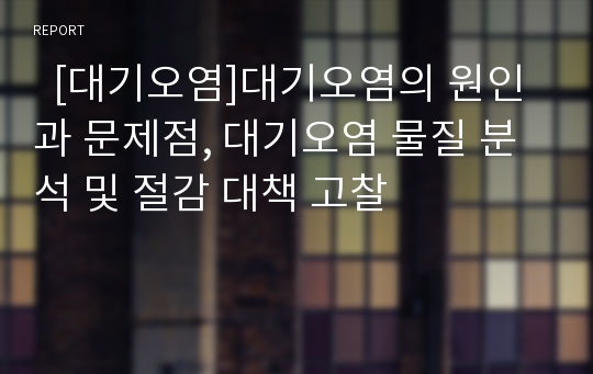   [대기오염]대기오염의 원인과 문제점, 대기오염 물질 분석 및 절감 대책 고찰