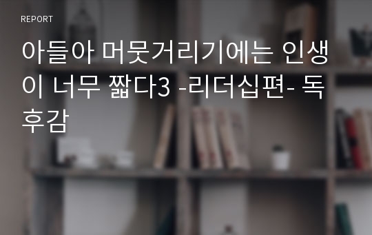 아들아 머뭇거리기에는 인생이 너무 짧다3 -리더십편- 독후감