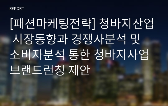 [패션마케팅전략] 청바지산업 시장동향과 경쟁사분석 및 소비자분석 통한 청바지사업 브랜드런칭 제안