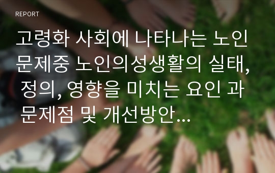 고령화 사회에 나타나는 노인문제중 노인의성생활의 실태, 정의, 영향을 미치는 요인 과 문제점 및 개선방안 완벽정리