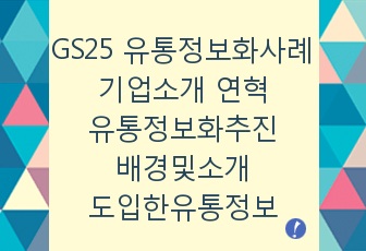 GS25 유통정보화사례기업소개 연혁 유통정보화추진배경및소개 도입한유통정보시스템구조도 유통정보시스템이외의변화 도입전과후의효과비교 POS EOS DPS EOB Back-hauling