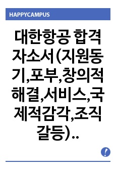 대한항공 합격자소서(지원동기,포부,창의적해결,서비스,국제적감각,조직갈등) - 600자