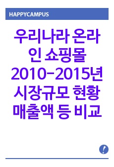 우리나라 온라인 쇼핑몰 2010-2015년 시장규모 현황 매출액 등 비교 통계데이터