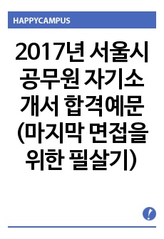 2017년 서울시 공무원 자기소개서 합격예문(마지막 면접을 위한 필살기), 합격자기소개서 변형