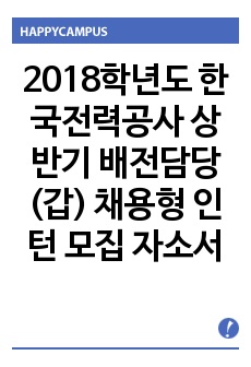 한국전력공사 상반기 배전담당(갑) 채용형 인턴 모집 자소서