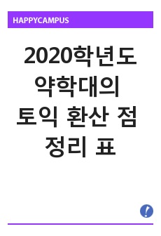 2020학년도 약학대(서류 미포함 및 서류 20% 이하)의 토익 환산 점수 정리표입니다.