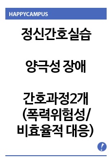 정신간호실습CASE)양극성 장애_BID_Bipolar 간호과정2개(폭력 위험성, 비효율적 대응)