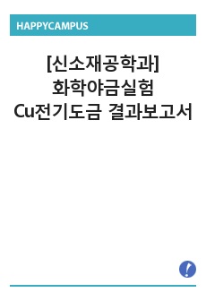 [신소재공학과]화학야금실험-Cu전기도금 결과보고서