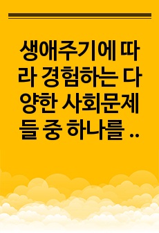 생애주기에 따라 경험하는 다양한 사회문제들 중 하나를 선택하여 그들이 경험하는 심각한 사회문제나 이슈를 찾아 문제점과 해결방안을 제시하시오.