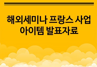 해외세미나 프랑스 사업아이템 발표자료