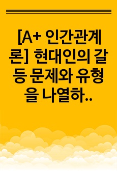 [A+ 인간관계론] 현대인의 갈등 문제와 유형을 나열하고, 본인이 취해야 할 태도를 서술하시오.