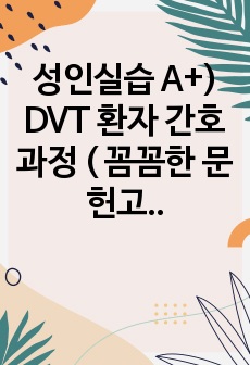 성인실습 A+) DVT 환자 간호과정 ( 꼼꼼한 문헌고찰, PTA 시술관련 내용 등 )  간호진단 6개 , 간호과정 2개 ( 절대 후회안하십니다)