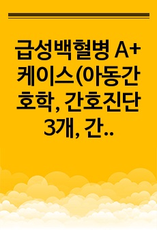 급성백혈병 A+ 케이스(아동간호학, 간호진단 3개, 간호과정 3개)