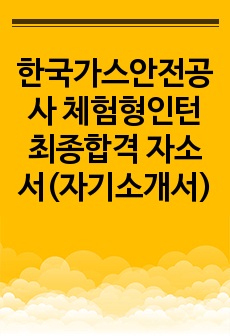 한국가스안전공사 체험형인턴 최종합격 자소서(자기소개서)