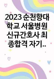 2023 순천향대학교 서울병원 신규간호사 최종합격 자기소개서 & 사전자료! 최합인증 O