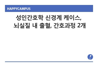 성인간호학 신경계 케이스, 뇌실질 내 출혈, 간호과정 2개, 자료 꼼꼼해요, 교수님 피드백 후 수정본입니다.