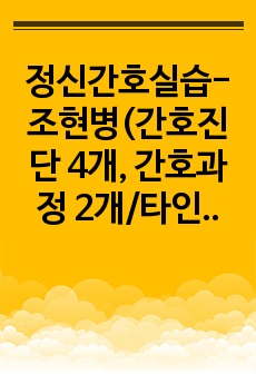 정신간호실습-조현병(간호진단 4개, 간호과정 2개/타인에 대한 폭력의 위험, 불안)