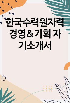 한국수력원자력 경영&기획 자기소개서