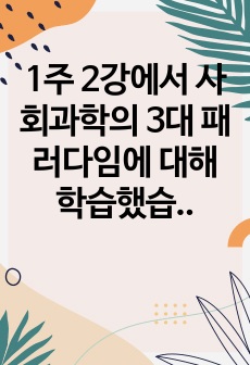 [A+자료]1주 2강에서 사회과학의 3대 패러다임에 대해 학습했습니다. 사회과학의 3대 패러다임에는 실증주의, 해석주의, 비판적 사회과학이 있습니다. 사회과학의 3대 패러다임에 대하여 논하십시오.