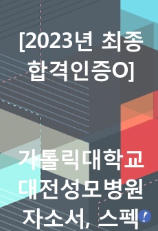 가톨릭대학교 대전성모병원 자소서, 스펙 (2023년 최종합격인증O)