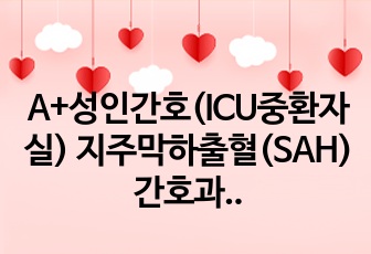 A+성인간호(ICU중환자실) 지주막하출혈(SAH)간호과정(case study) 간호진단12개 및 간호과정2개)