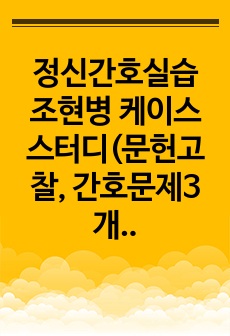 정신간호실습 조현병 케이스스터디(문헌고찰, 간호문제3개 진단1개)