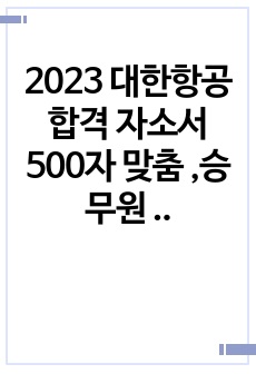 2023 대한항공 합격 자소서 500자 맞춤 ,승무원 합격 자소서