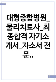 대형종합병원_물리치료사_최종합격 자기소개서_자소서 전문가에게 유료첨삭 받은 자료입니다._서울소재 종합병원 3곳과 수도권 2곳의 종합병원에 복수 합격한 자료입니다.