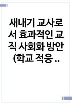 새내기 교사로서 효과적인 교직 사회화 방안(학교 적응 방안)