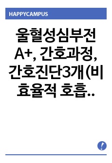 성인간호학A+, 울혈성심부전, 간호과정, 간호진단3개(비효율적 호흡양상, 심박출량 감소, 체액불균형 위험성)