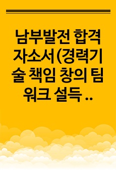 남부발전 합격 자소서(경력기술 책임 창의 팀워크 설득 희생)