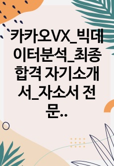 카카오VX_빅데이터분석_최종합격 자기소개서_자소서 전문가에게 유료첨삭 받은 자료입니다.